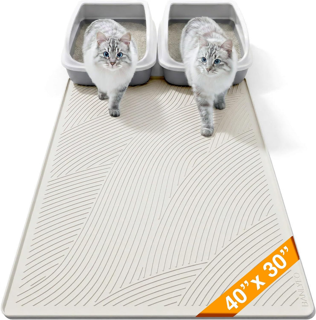 Cat Litter Box Mat - XL Extra Large Size 40 x 30 in, Water Proof, Kitty Litter Trapping Mat, Easy to Clean, Scatter Control, Odorless, Pet Supplies for Indoor Cats, Beige Gray