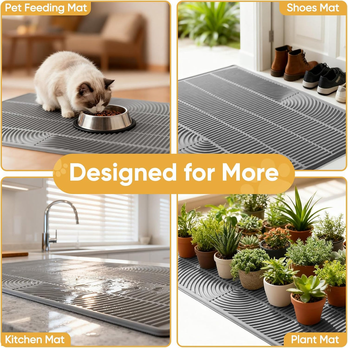 TRZZ XXL Cat Litter Mat, Large Silicone Waterproof Mat, Light Gray