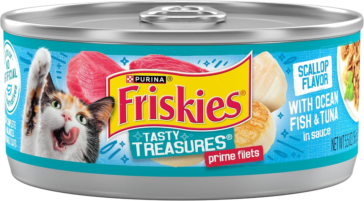 Purina Friskies Tasty Treasures Wet Cat Food, Scallop Flavor, (24) 5.5 oz