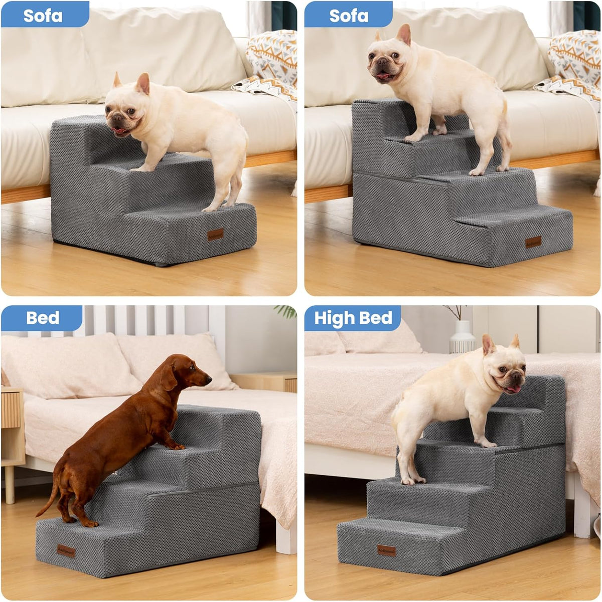 Aodisman Dog Stairs for Small Dogs & Cats,3-Step Pet Steps for Couch & Bed (Pack of 2)