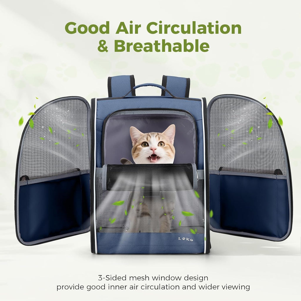 Lekereise Dog Carrier Backpack for Small Medium Dogs Cats up to 18 lbs, Breathable Pet Backpack Carrier with 3 Entrances, Collapsible Cat Backpack Carrier, Travel Hiking Puppy Backpack