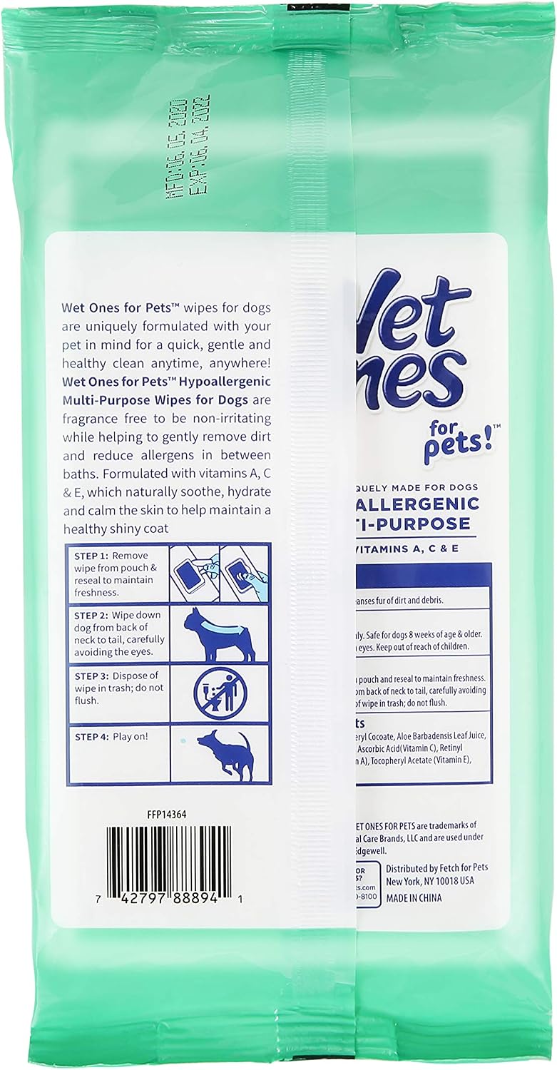 Wet Ones for Pets Hypoallergenic Dog Wipes with Vitamins, 100 Count, 12-Pk