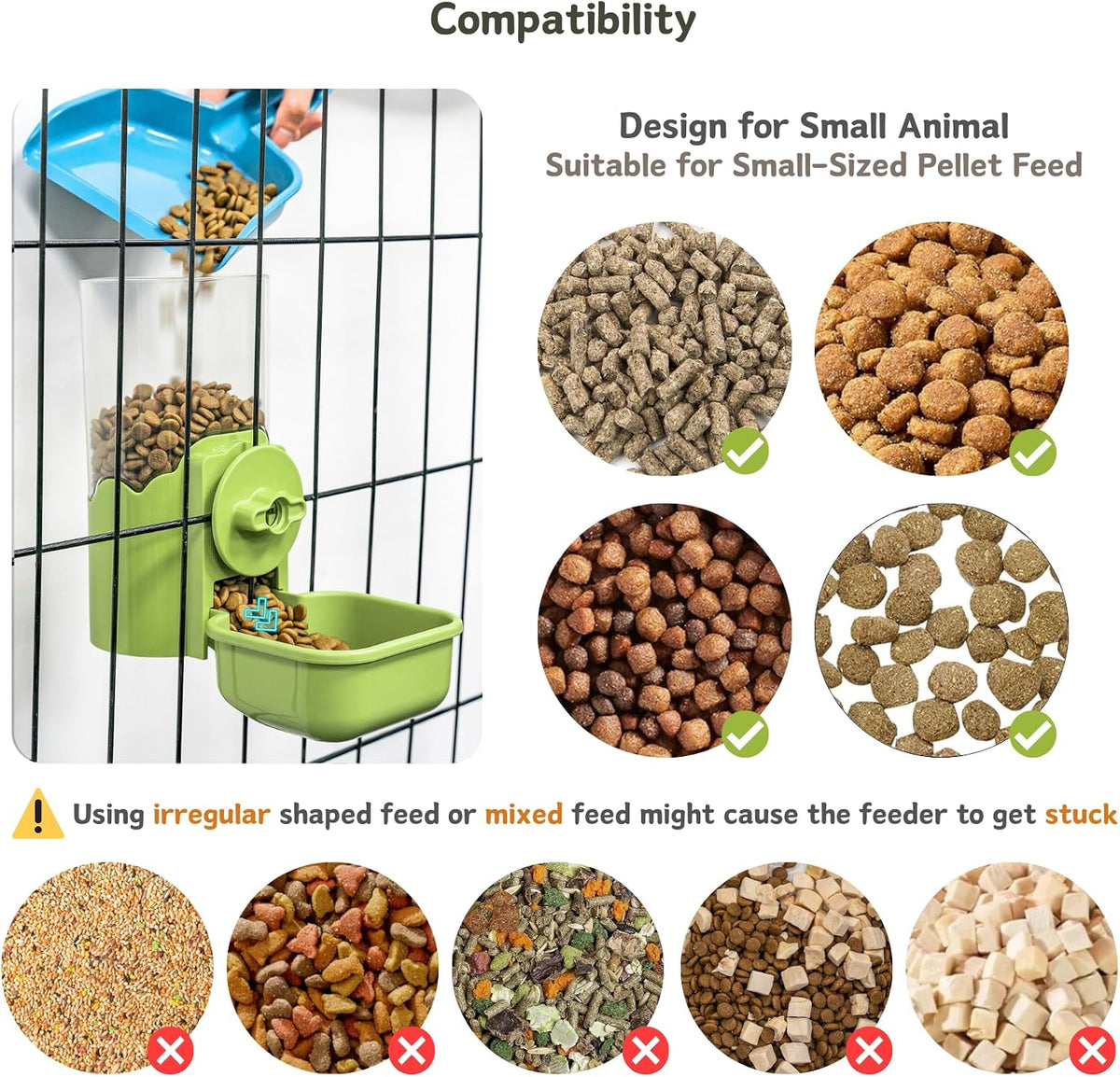 Automatic Pet Food Water Dispenser, Auto Gravity Pet Feeder Water Bottle Set for Cage, Feeding Station for Puppy Kitten Rabbit Guinea Pigs Chinchilla Ferret Hedgehog (Green)