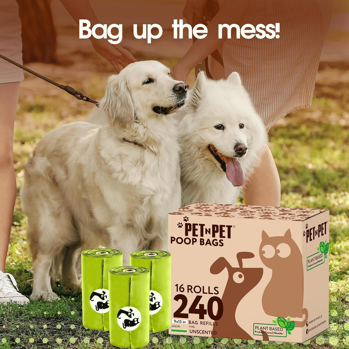 Pet N Pet Poop Bags For Dogs, 240 Counts Plant Based Dog Poop Bags Rolls, Thick Doggie Poo Bag, 100% Leak-proof, Easy to Use Pet Waste Bag (Pack of 2)