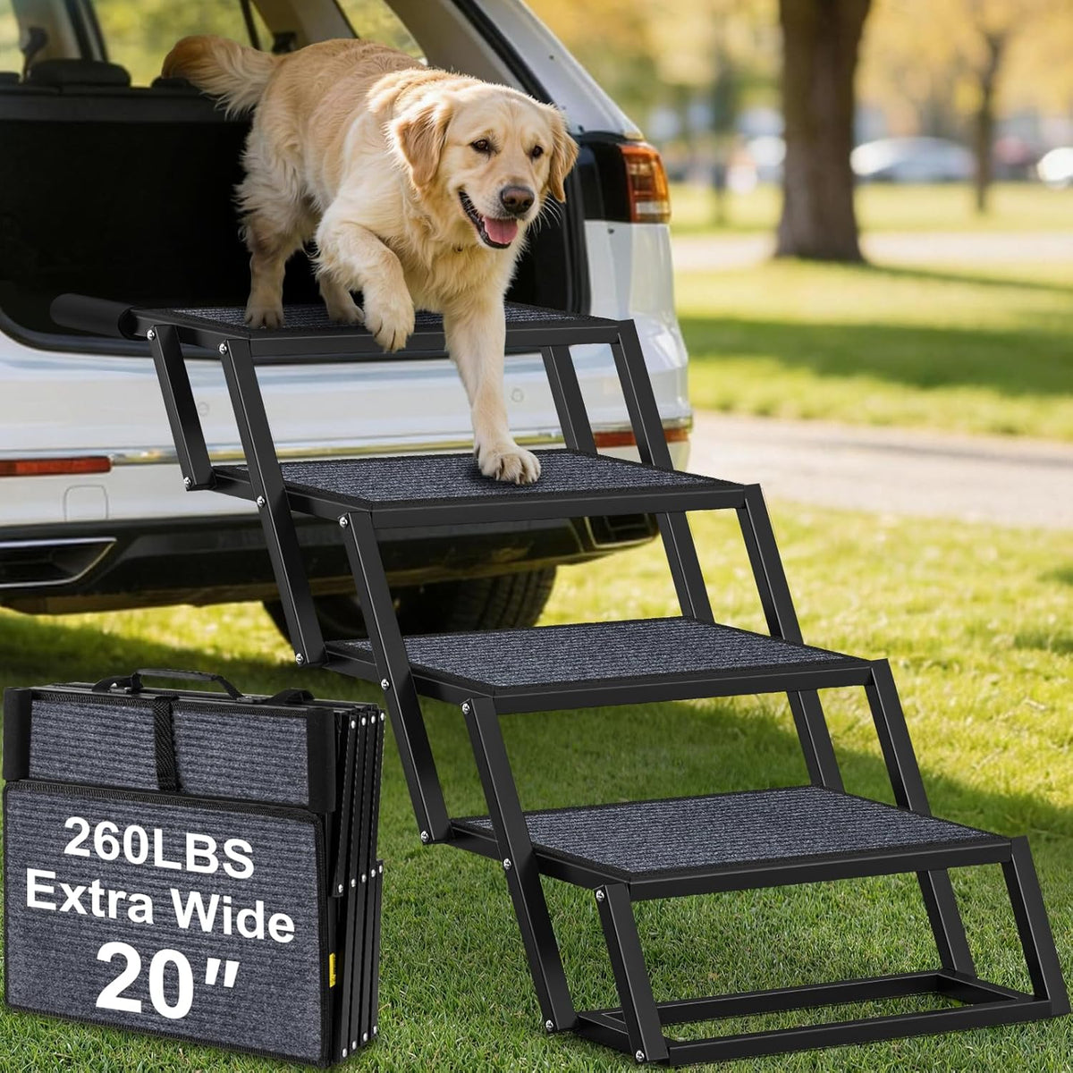 URPOWER Dog Stairs for Large Dogs Extra Wide 20" with 5-Step Dog Ramp Steps