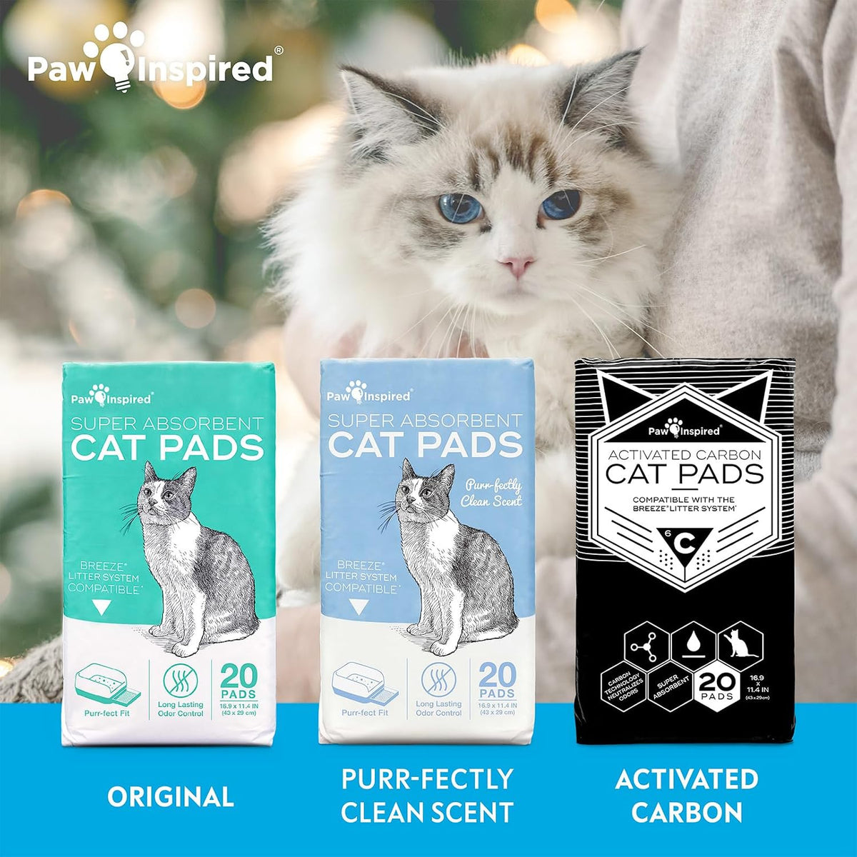 Paw Inspired Cat Pads, Generic Refills for Tidy Cats Breeze Litter Box System, Disposable Kitty Litter Liners for Easy Cleaning, Super Absorbent Pee Pads, 16.9 x 11.4 Inch (Carbon, 20 Count) | Generic Refills for Tidy Cats Breeze Litter Box System, Sup...