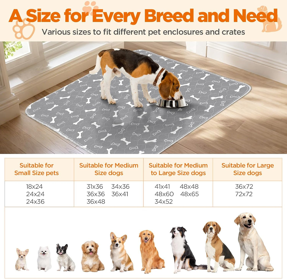 Washable Pee Pad for Dogs, 2 Pack Extra Large Puppy Pads, 48"x60" | Super Absorbent, Waterproof & Leakproof, Non-Slip Bottom, Machine Washable, For Floors, Beds, Couches, Crates, Carpets, Cars