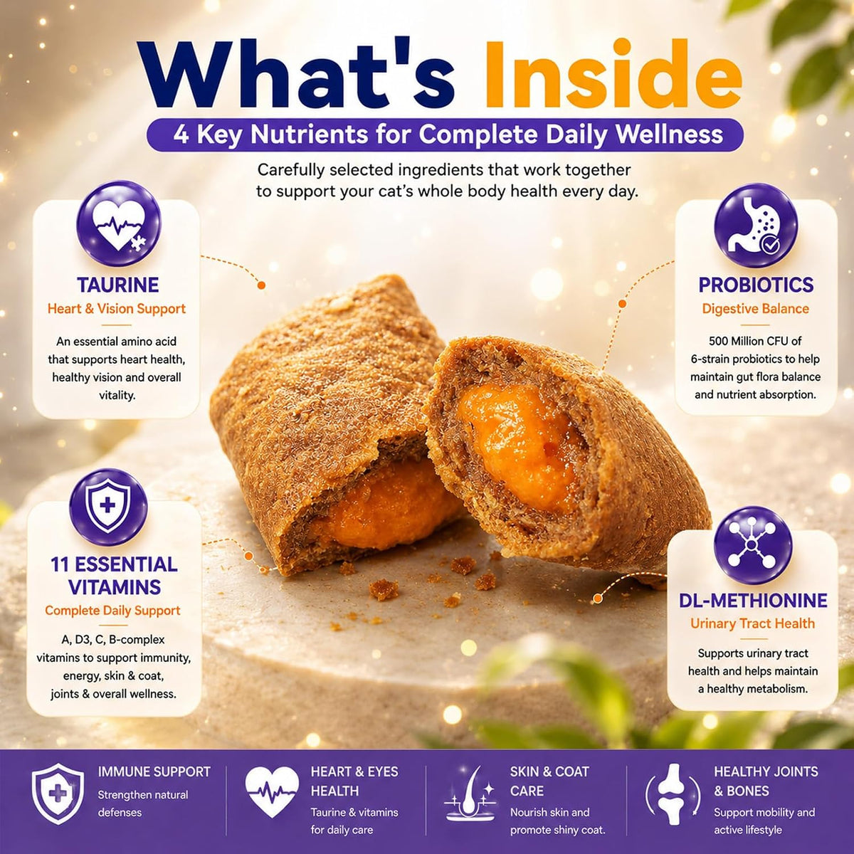 VUN Cat Vitamins Crunchy&Creamy Chews-Multivitamin for Indoor Cats