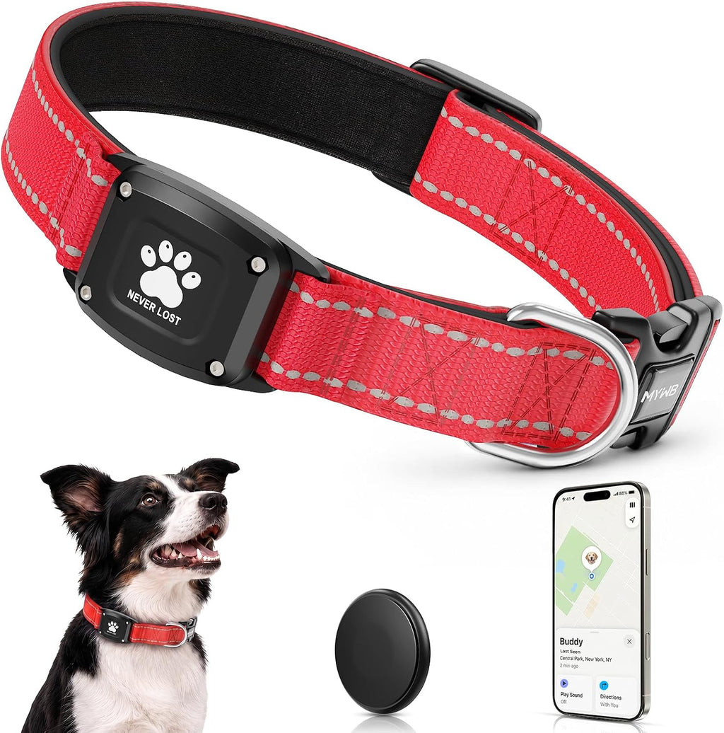 GPS Dog Collar with Tracker, Waterproof, No Monthly Fee, Red, L