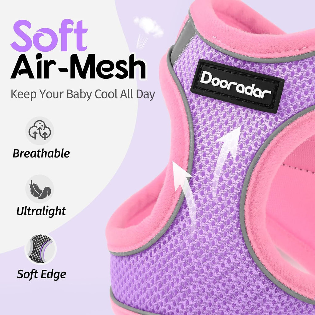 Dooradar Cat Harness and Leash Set, Easy-on Vest, Purple & Pink