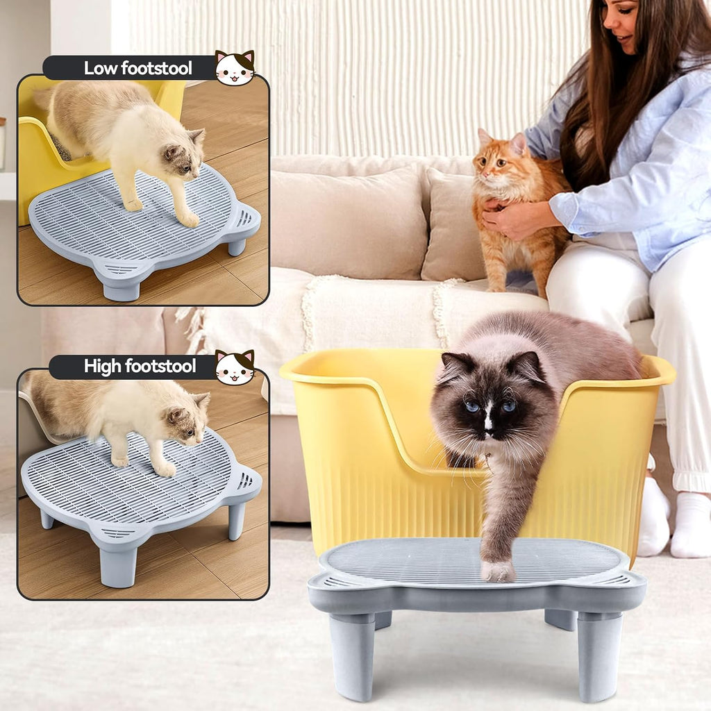 Litter Box Step Adjustable Cat Step with Filter Function, Light Grey