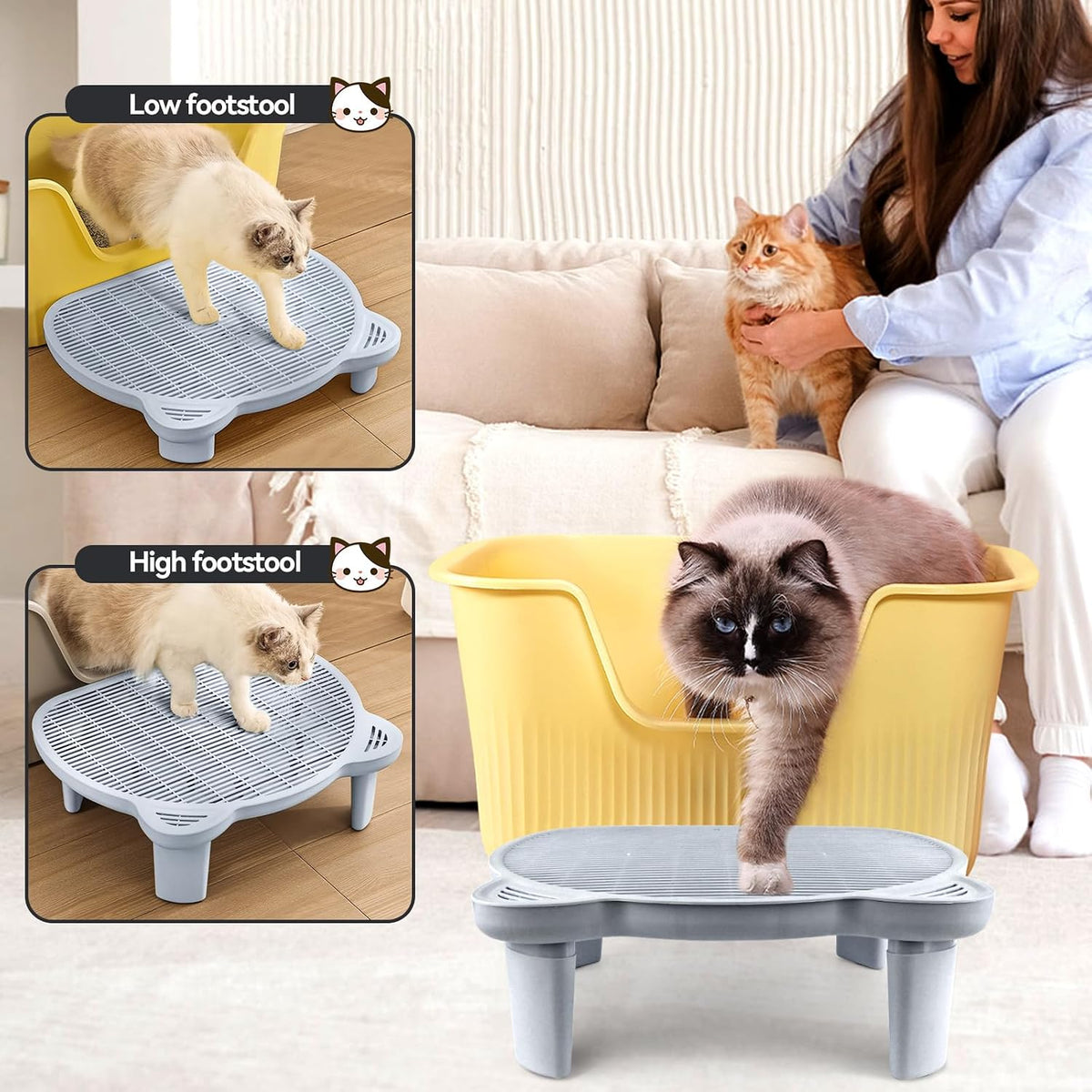 Litter Box Step Adjustable Cat Step with Filter Function, Light Grey