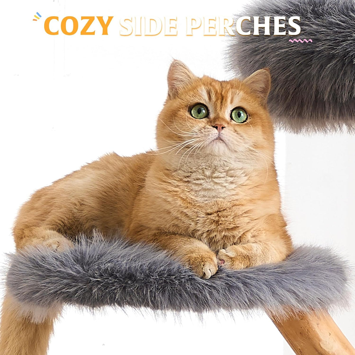 HITTITE Natural Wood Cat Tree Tower with Scratching Post, 40 Inches Tall Modern Cat Tower with Cozy Bed and Condo, Luxury Real Branch Cat Tree for Indoor Cats Large Adult, Grey.