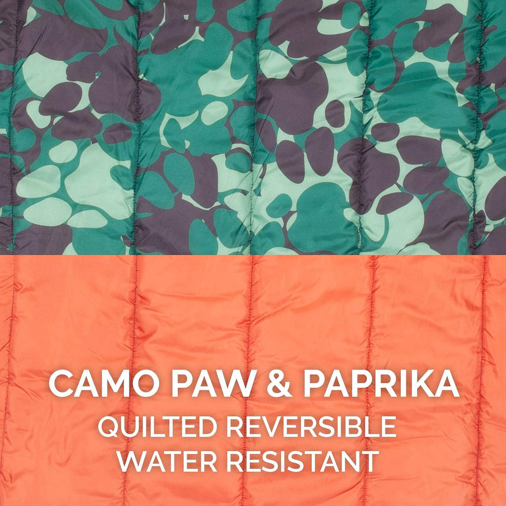 Furhaven Outdoor Travel Dog Bed for Large/Medium Dogs w/ Carry Bag, Washable & Foldable, Great for Crates & Kennels - Trail Pup Travel Pillow Mat w/ Stuff Sack Bag - Paprika/Camo-Paw, Large