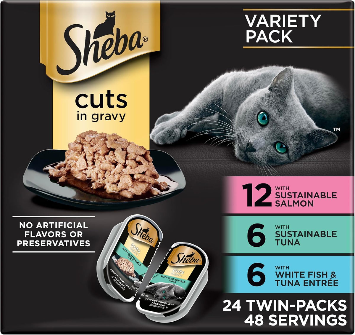 Sheba Perfect Portions Cuts Wet Cat Food, Seafood Multipack, 2.6 oz, 24 ct