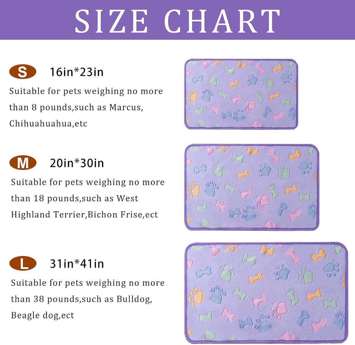 1 Pack 3 Blankets for Dog Puppy Cat (Medium 30x20'', Purple, Pink, Brown)