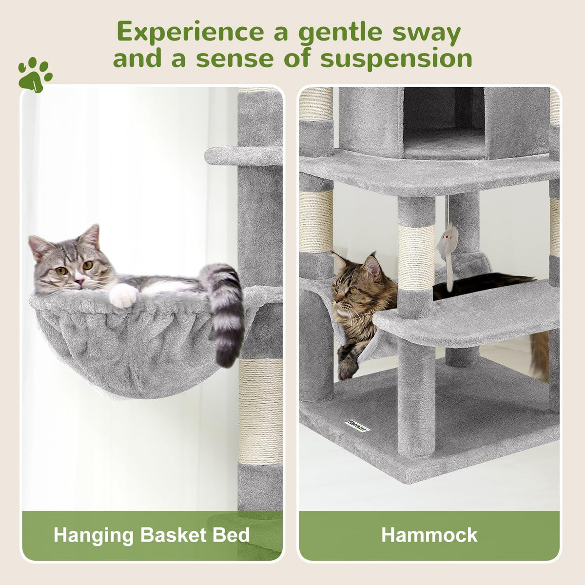 Globlazer 66in Corner Cat Tree Tower for Indoor Large Cat, C66, Light Grey