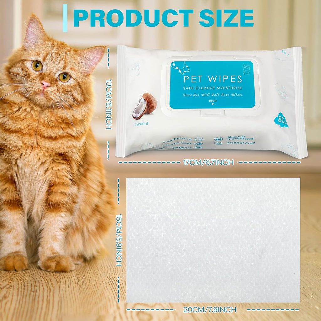Treela 10 Pack Dog Pet Wipes, 80 Count Paws Body, Coconut