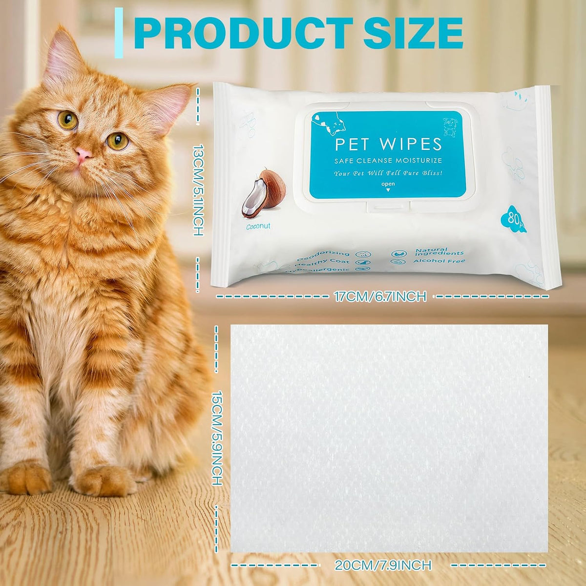 Treela 10 Pack Dog Pet Wipes, 80 Count Paws Body, Coconut
