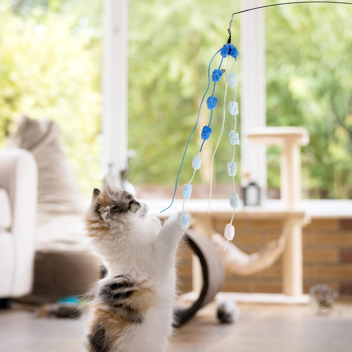 Cat Wand Toy, 9Pcs Retractable Plush Srtip Cat Teaser Wand Toys