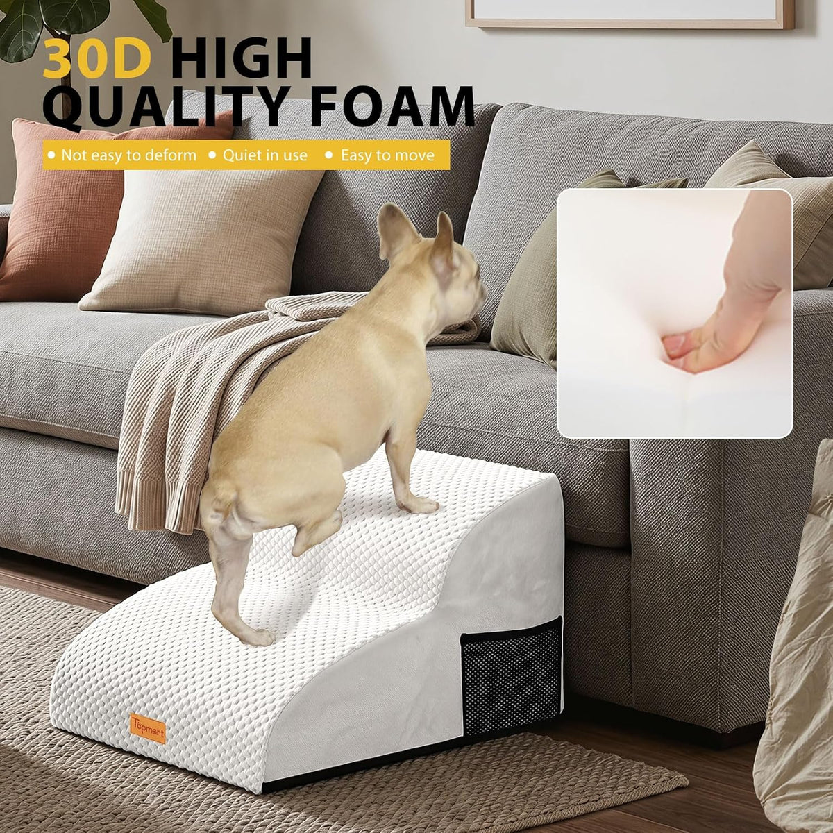 2-Step Dog Stairs for Small Dogs, Non-Slip Foam Pet Steps for Low Couch Bed