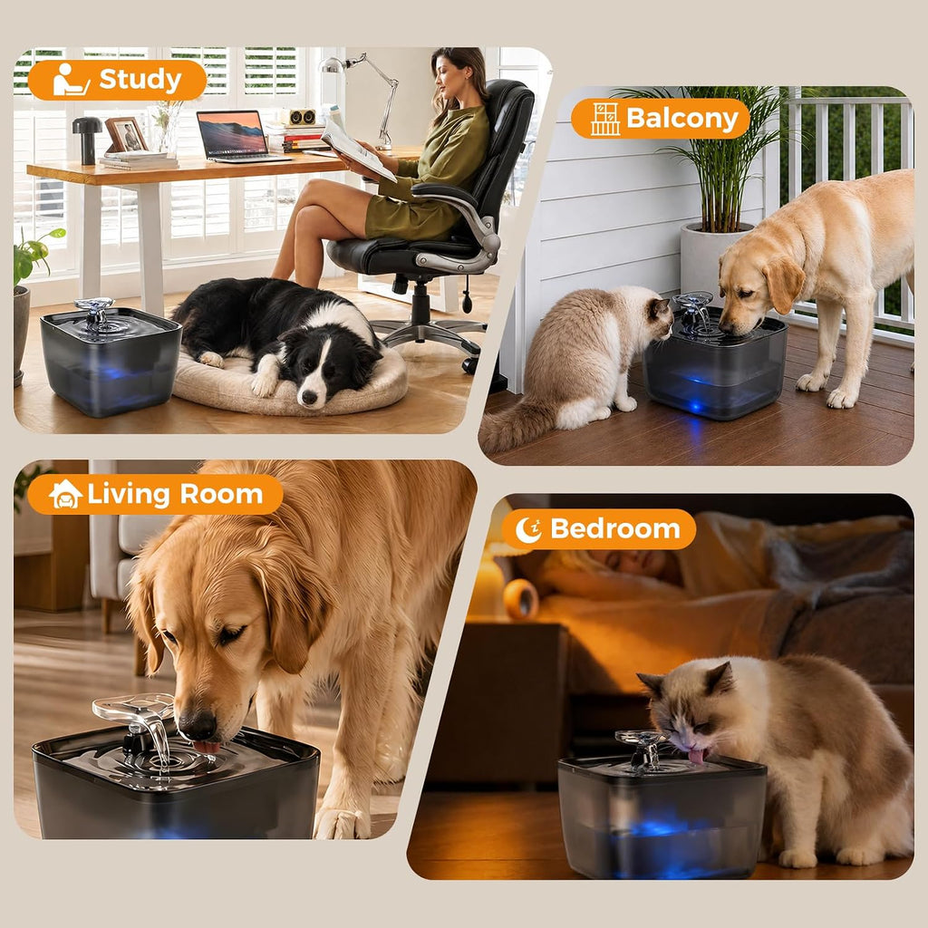 Pet Water Fountain for Large Dogs & Cats, 7L/1.84Gal, Quiet Automatic Pump