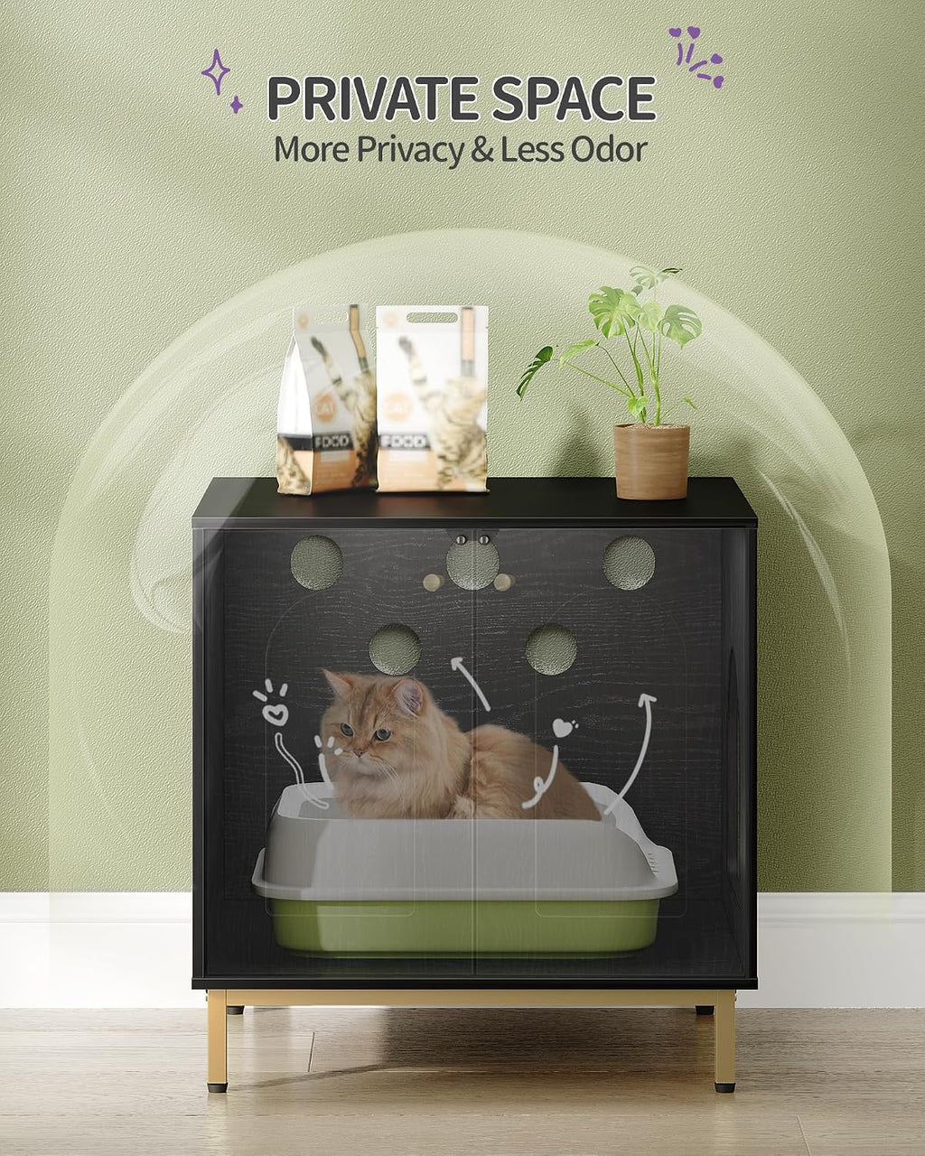 Hzuaneri Cat Litter Box Enclosure, Hidden Litter Box Furniture, Sisal Mat | Wooden Indoor Cat Cabinet, Modern Cat Washroom, Side End Table, for Living Room, Bedroom, Black CB81204G
