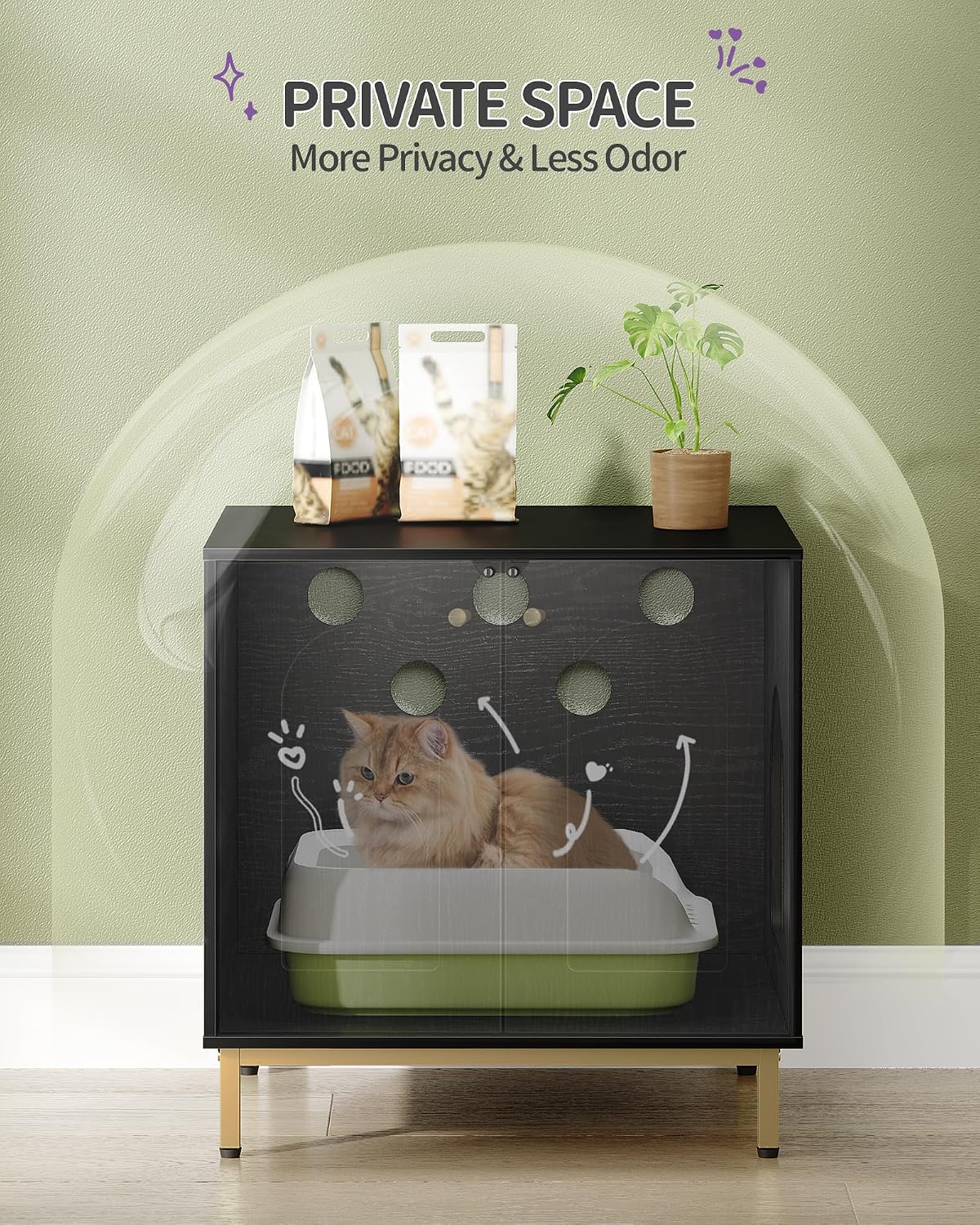 Hzuaneri Cat Litter Box Enclosure, Hidden Litter Box Furniture, Sisal Mat | Wooden Indoor Cat Cabinet, Modern Cat Washroom, Side End Table, for Living Room, Bedroom, Black CB81204G