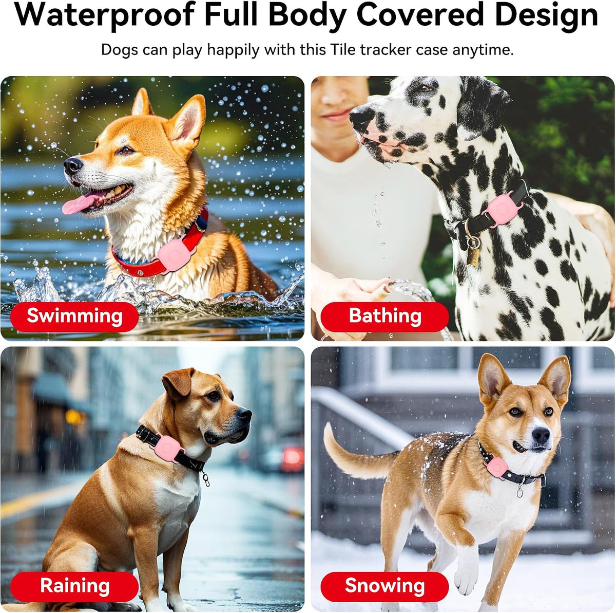 DDJ Waterproof Dog Collar Holder for Life360 Tile Mate, 4-Pack, Multi
