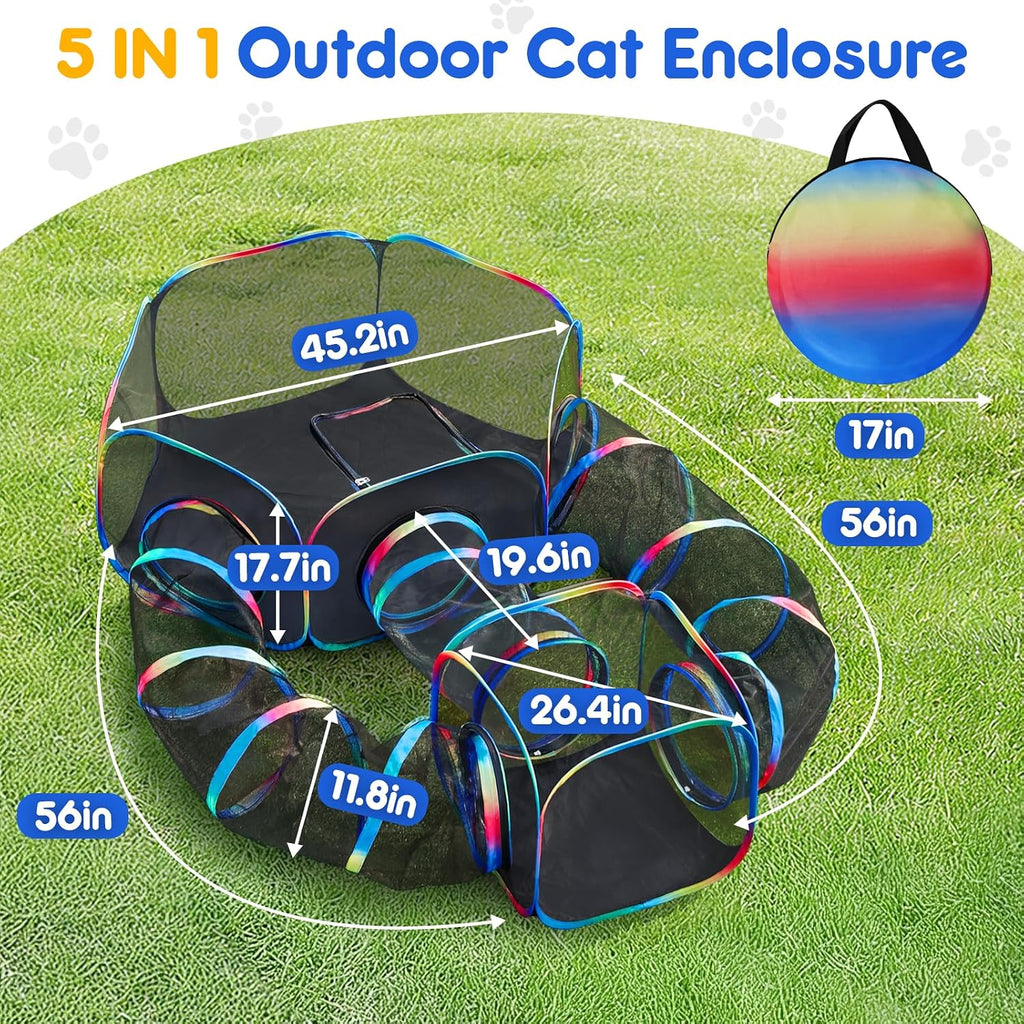 Outdoor Cat Enclosure 5-in-1 Portable Tunnels with Tent Cube Pop up Catio