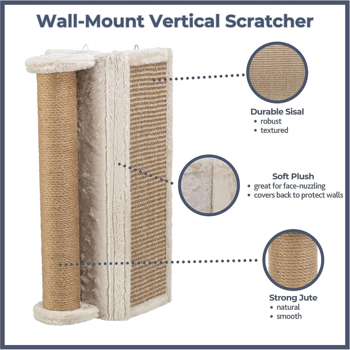 Trixie Wall Mounted Corner Scratching Board with Extra Post – Vertical Sisal Rope Pad for Indoor Cats – Easy-Install Corner Scratch Pad – Beige, 5.9 x 5.9 x 19.7 in