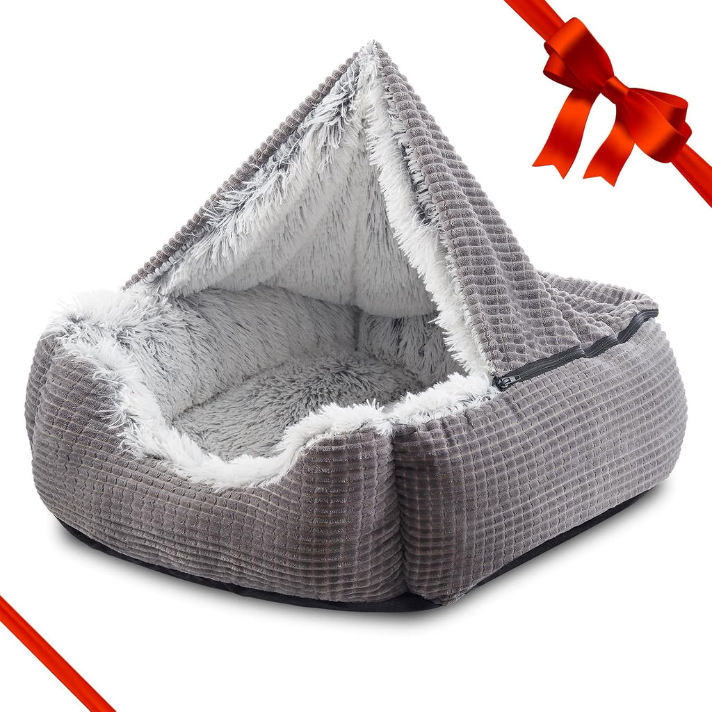 MIXJOY Dog Beds for Small Medium Dogs with Hooded Attached, 25in