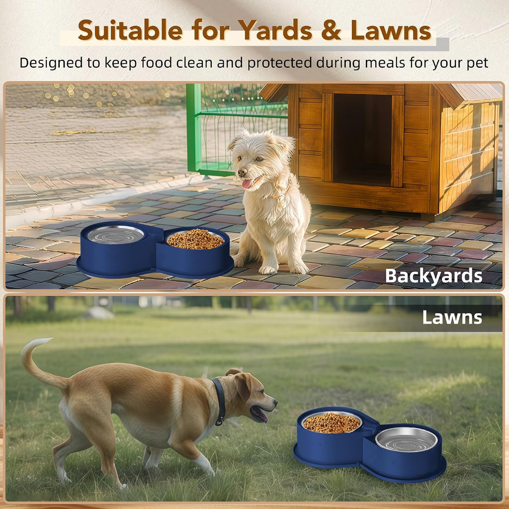 Newget 304 Stainless Steel Dog Bowl Set, 24oz Foldable Pet Dishes, Blue | Dual Food & Water Pet Bowl, Anti-Skid, Keeps Food Fresh, Easy to Install, for Small - Large Dogs/Cats - Indoor & Outdoor Use