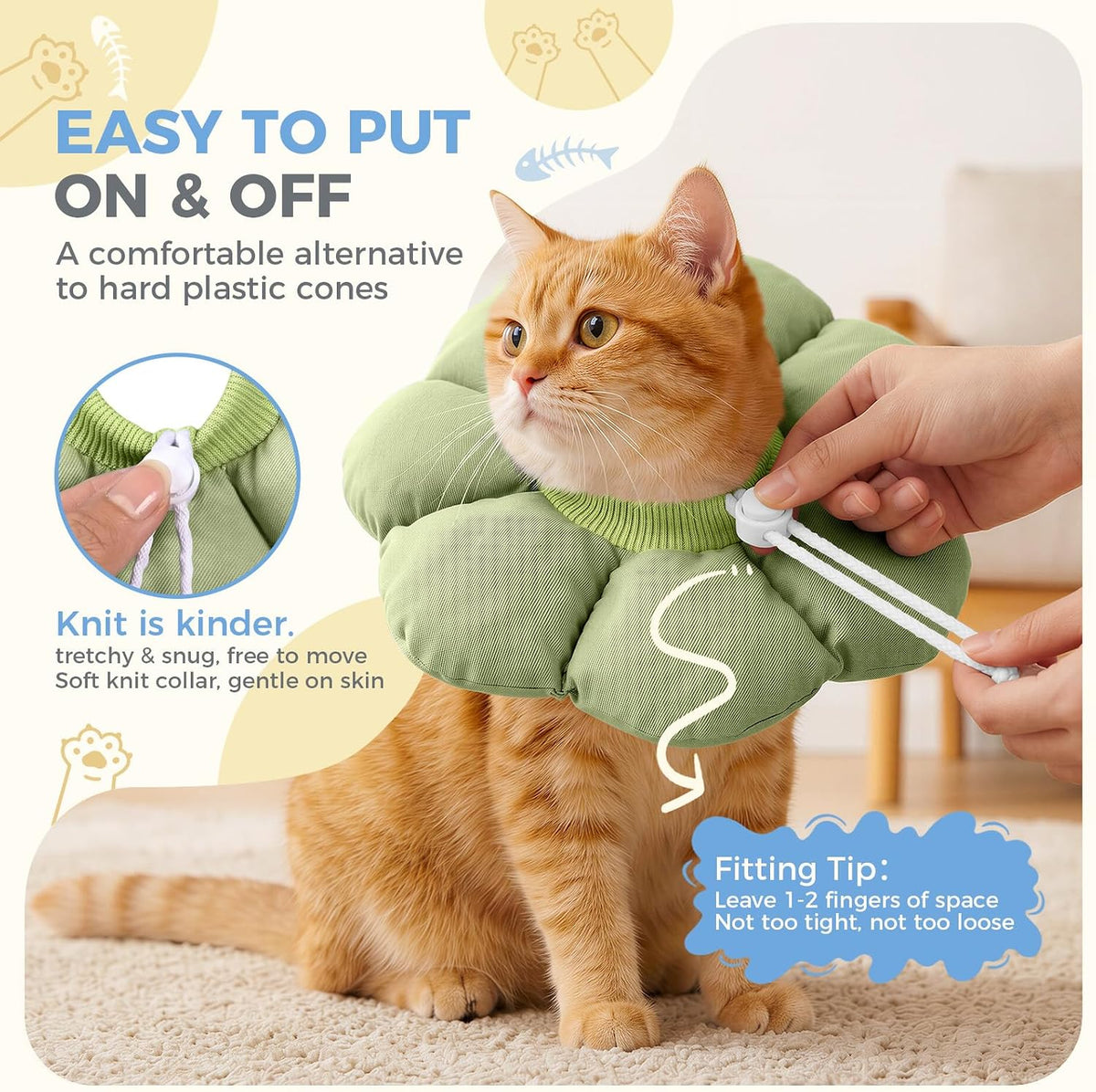 Avont Soft Cat Cone L Sagegreen Post-Surgery Anti-Lick Adjustable