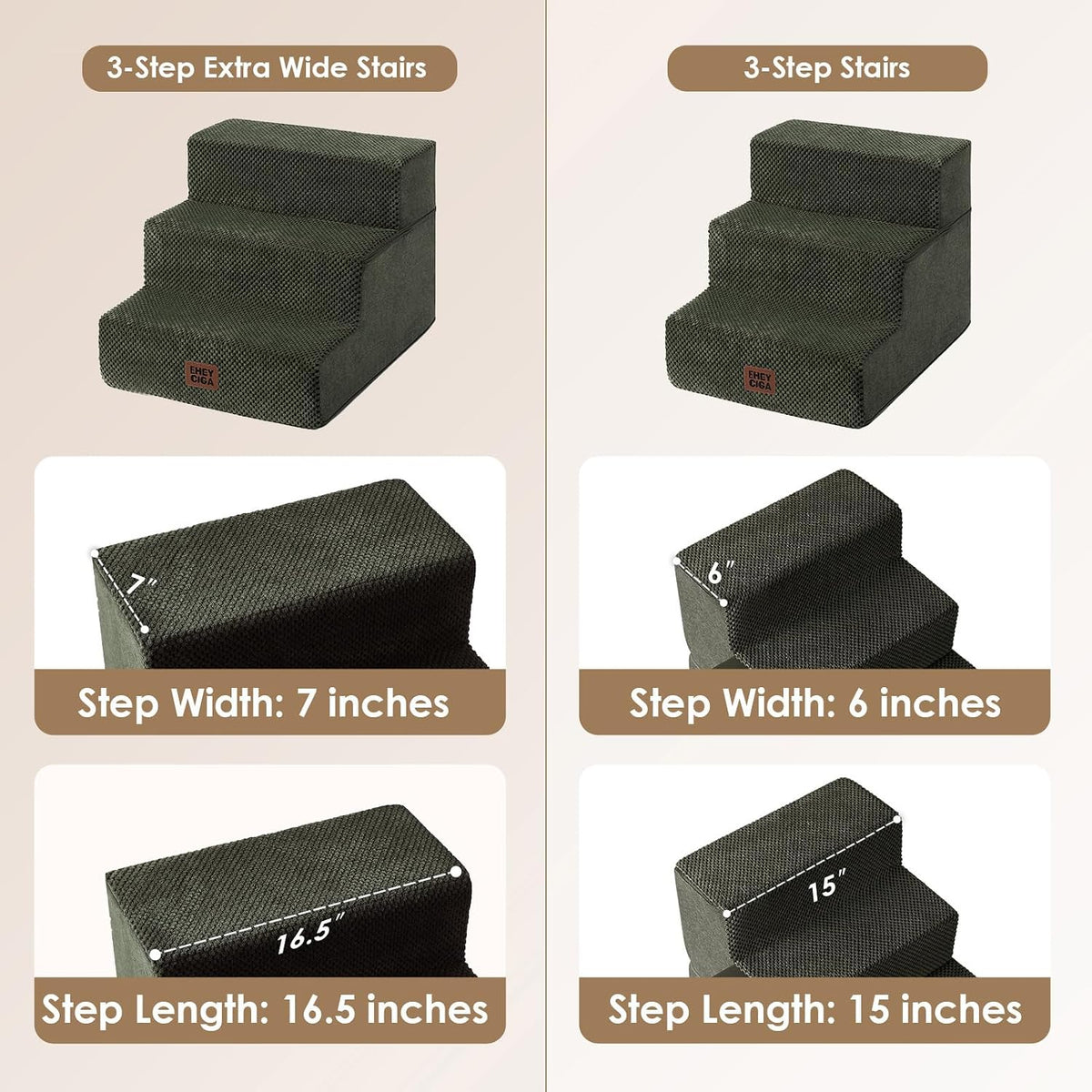 EHEYCIGA Dog Stairs 13.5" H, 3-Step Extra Wide Dog Steps