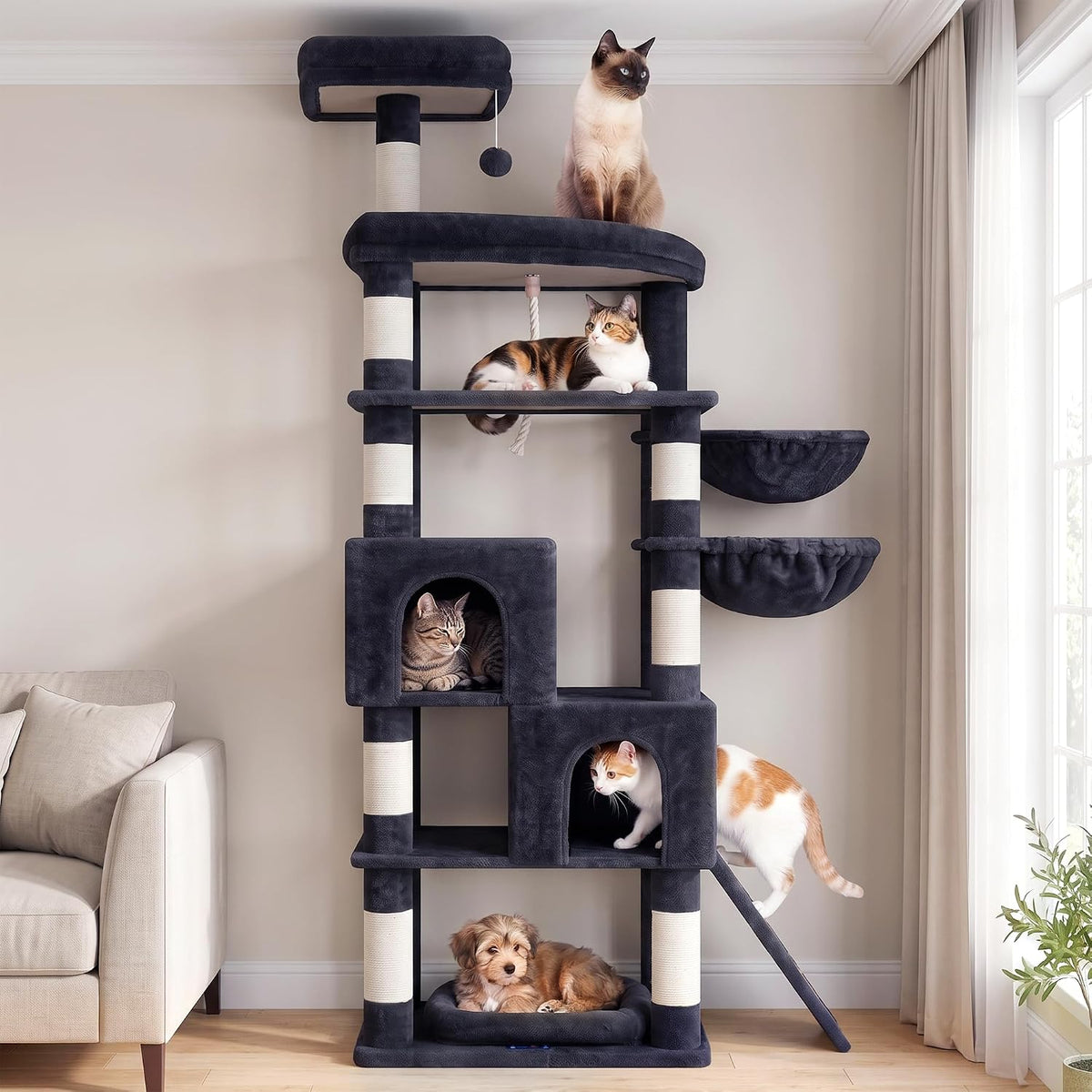 Gitelsnour 74.4'' Cat Tree Tower for Large Cats with Removable Bed, GCT803G