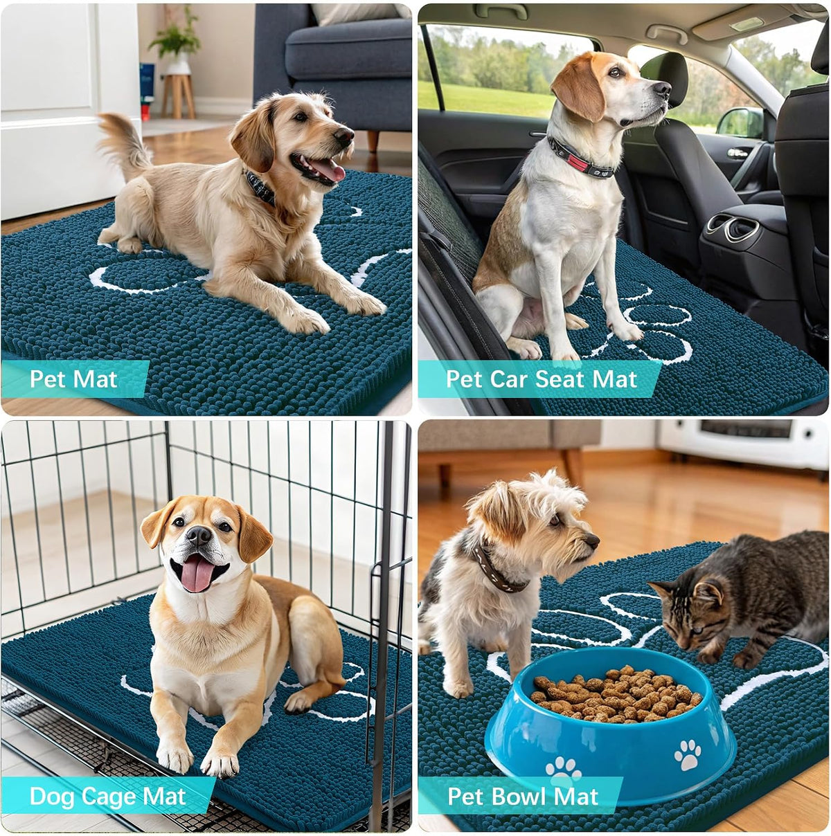 OLANLY Dog Door Mat for Muddy Paws 59x24, Paw Print Design Chenille Mud Mat