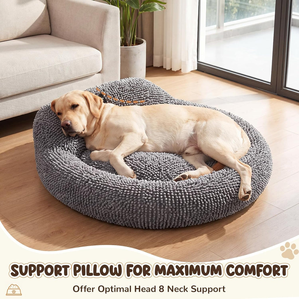 Leinuosen 40 Inch Chenille Donut Dog Bed with Backrest for Dogs & Cats