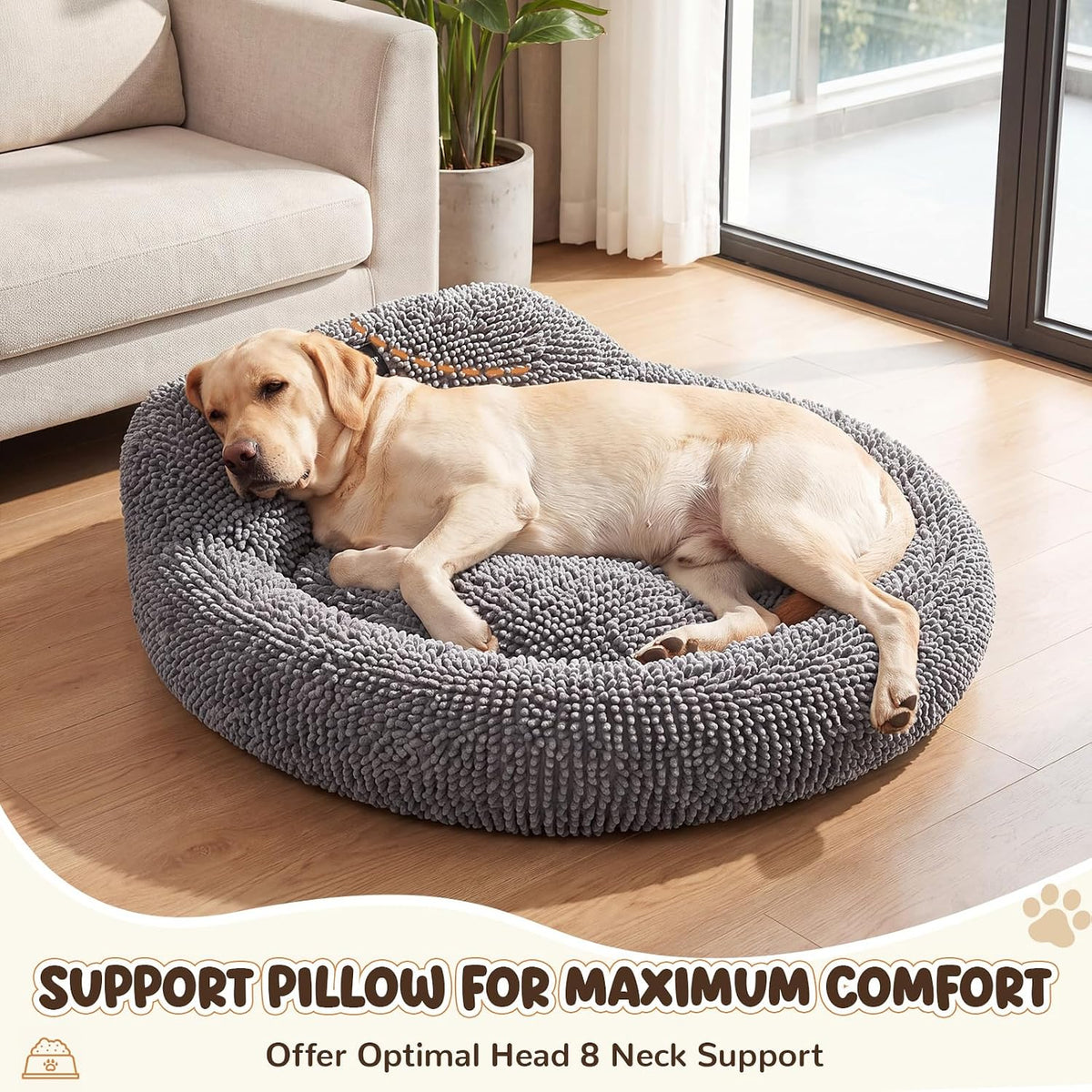 Leinuosen 40 Inch Chenille Donut Dog Bed with Backrest for Dogs & Cats