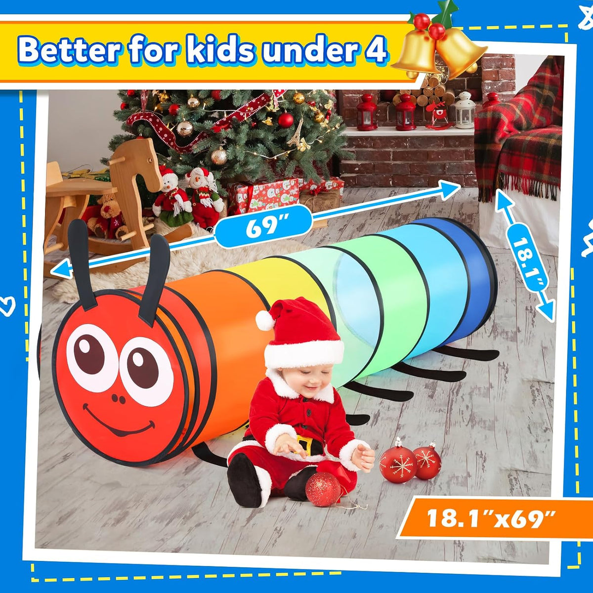 Moncoland Kids Play Tunnel for Toddlers, 6-ft Colorful Pop Up Crawl Through Tunnel Play Tent for Baby or Dog Cat, Collapsible Gift for Boy Girl Games Indoor Outdoor Toys