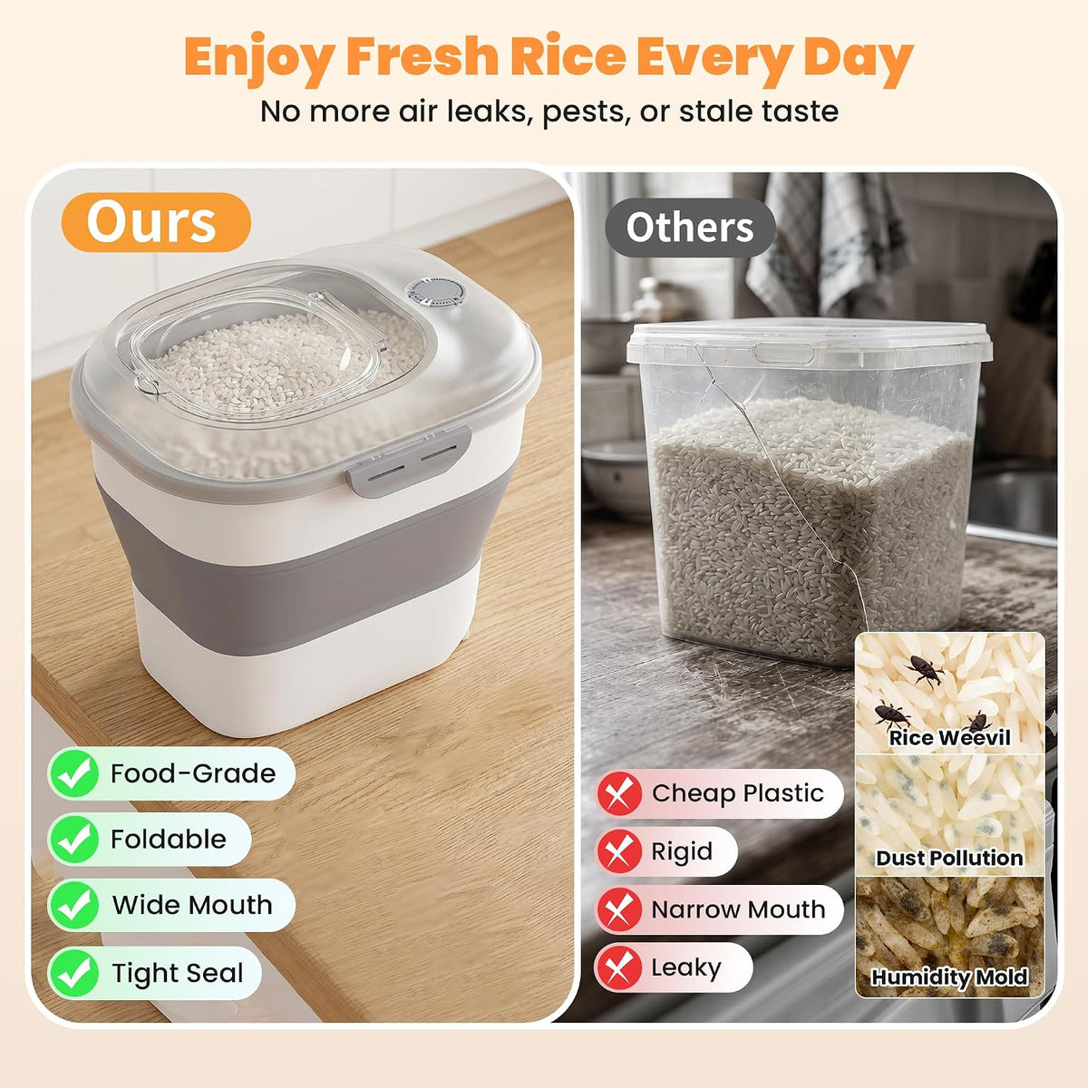 50 Lbs Rice Storage Container, Collapsible Pet Food Container