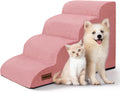 4-Step Dog Stairs for Bed or Couch, Pink Pet Ramp for Small Dogs, Cats