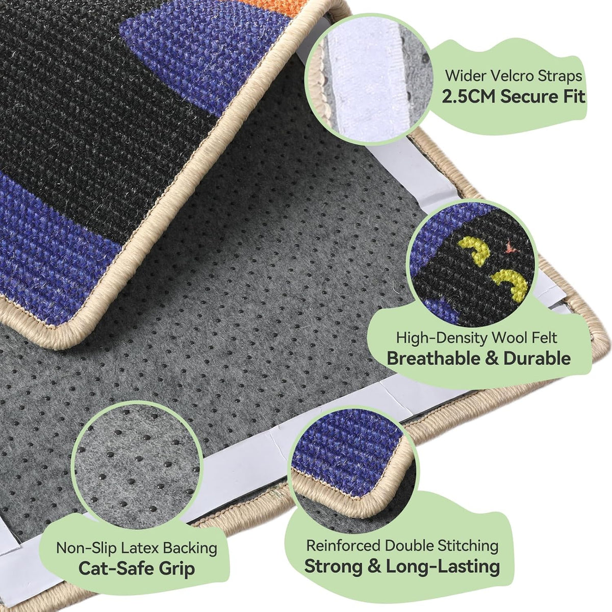 3-in-1 Sisal Cat Scratcher Mat with Sticker Tape Floor & Wall Scratch Pad