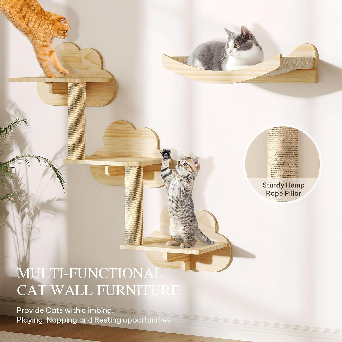 Cat Wall Shelves, 12-in-1 Wood Cat Wall Furniture Set with Tunnel