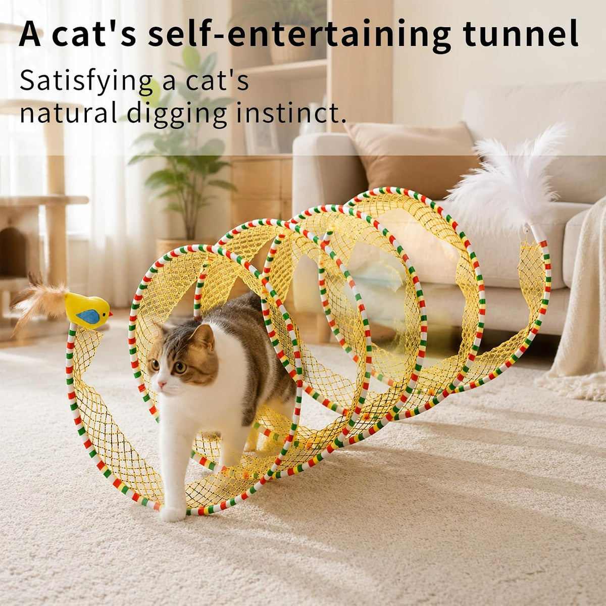 TOYMIS 2pcs Folded Cat Tunnel Spring (Striped Orange and Blue)