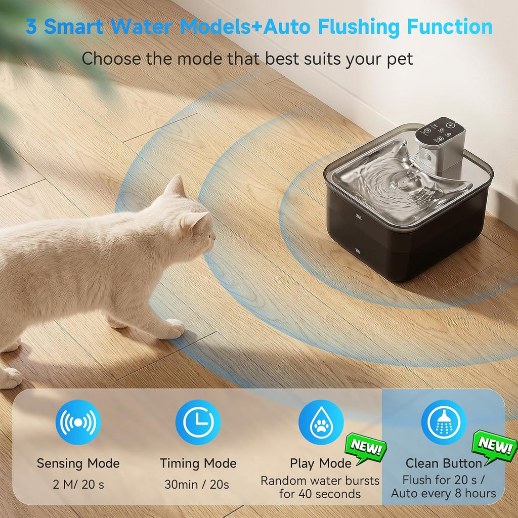 Cordless Battery Rechargeable Cat Water Fountain 3.5L Stainless Steel Tray