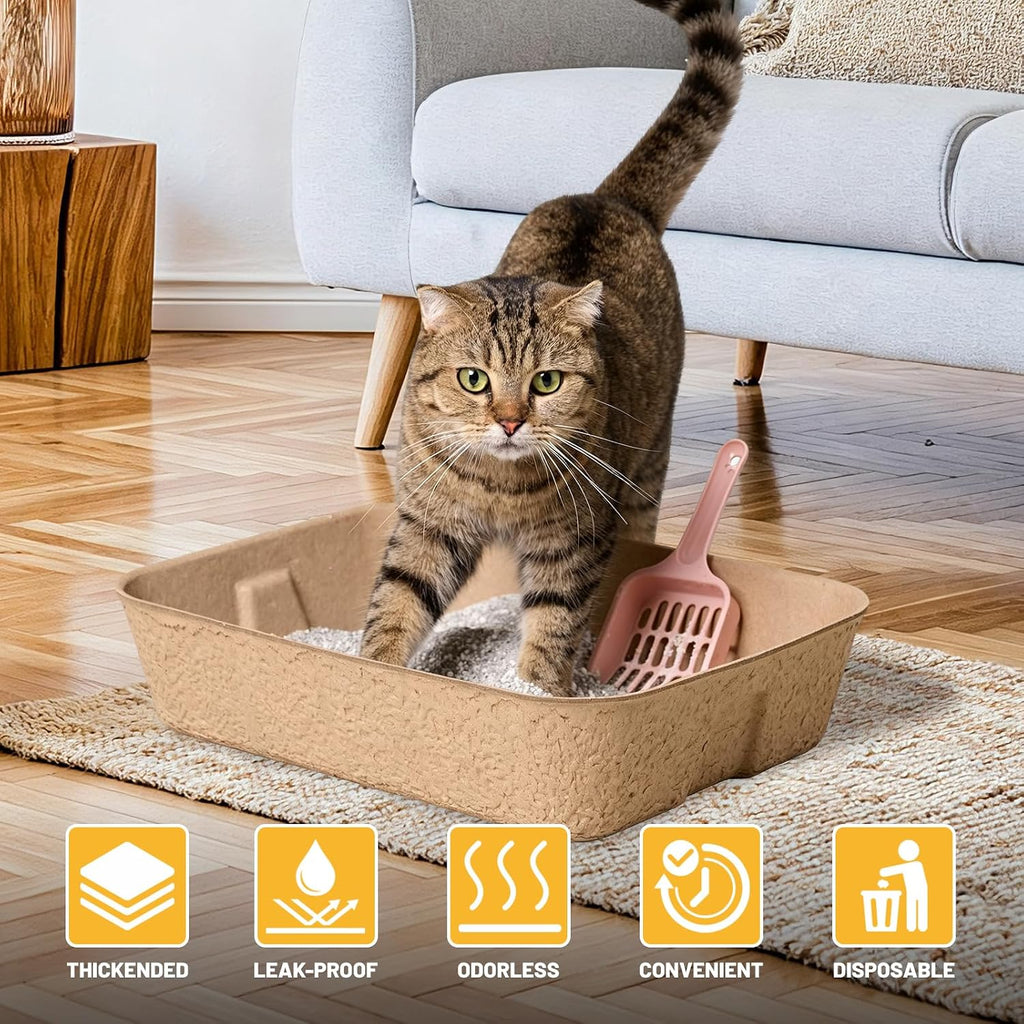 10 Pack Disposable Cat Litter Boxes, Leak-Proof Cardboard Litter Trays
