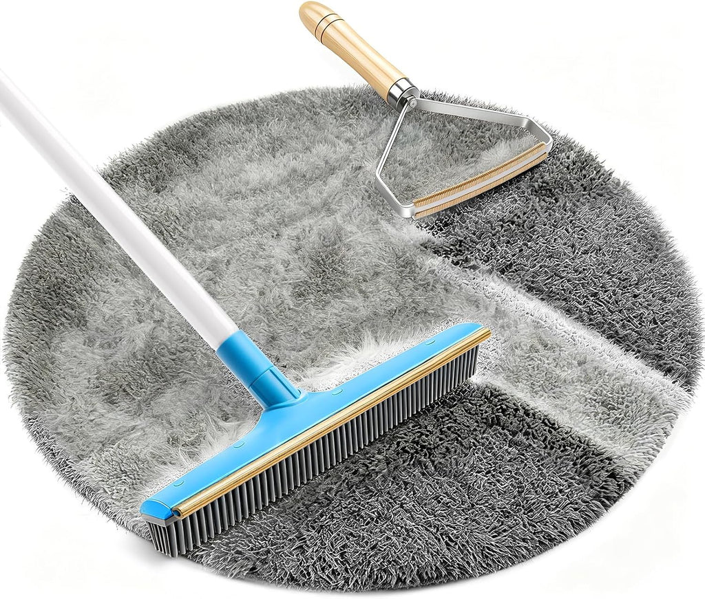 Hippih Carpet Rake for Pet Hair Removal Tool - 60" Reusable Long Handle Set
