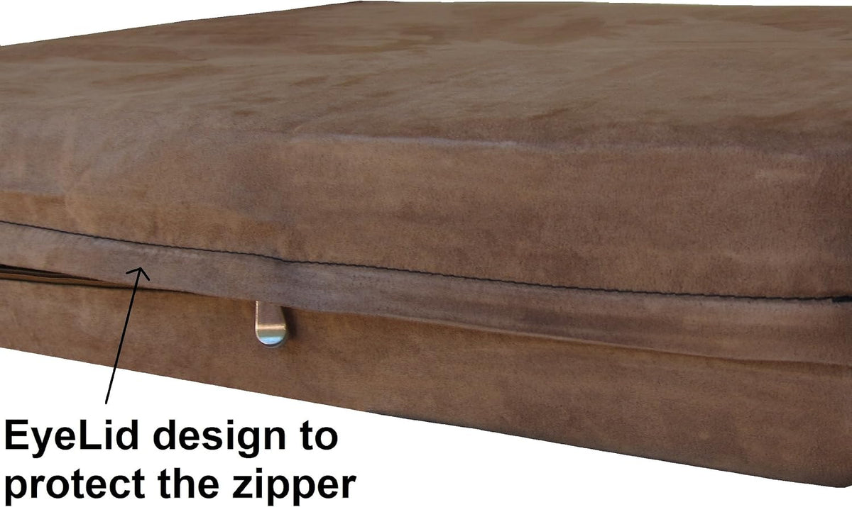 Dogbed4less Orthopedic Small Medium Memory Foam Pet Bed, Waterproof Liner with Brown Suede Cover and Extra Pet Bed Case 35X20X4 Inch
