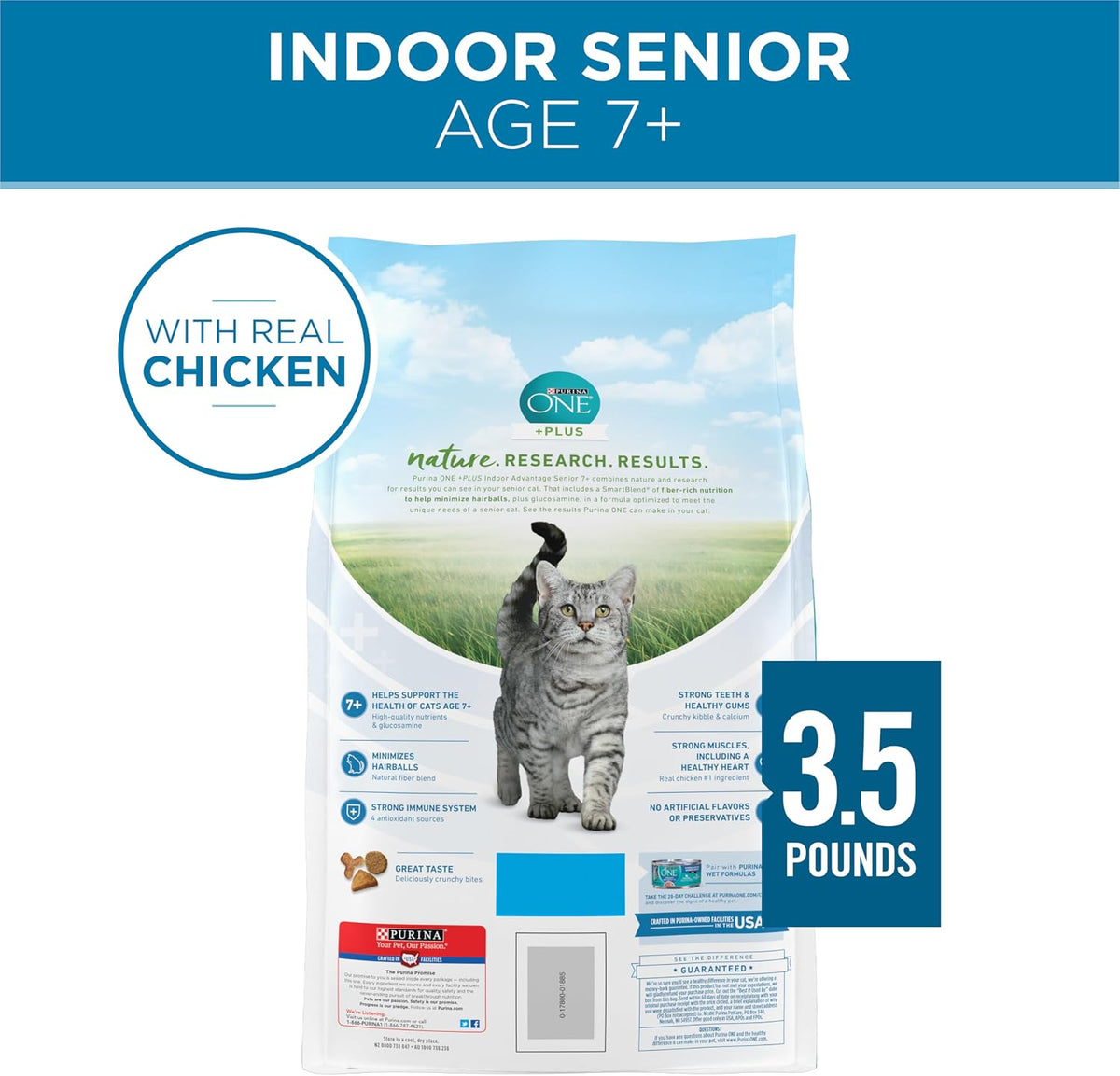 Purina ONE Indoor Advantage Senior Dry Cat Food, High Protein, 3.5 lb Bag